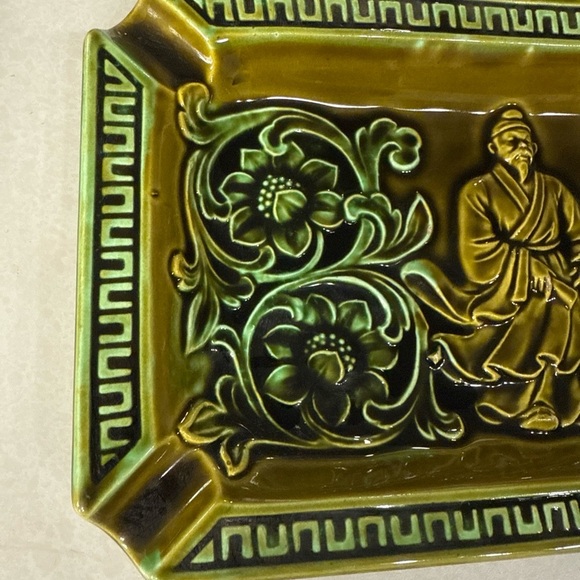 Vintage Ashtray Green Mid Century Modern MCM made in Japan Retro 10”x6” - Picture 5 of 10